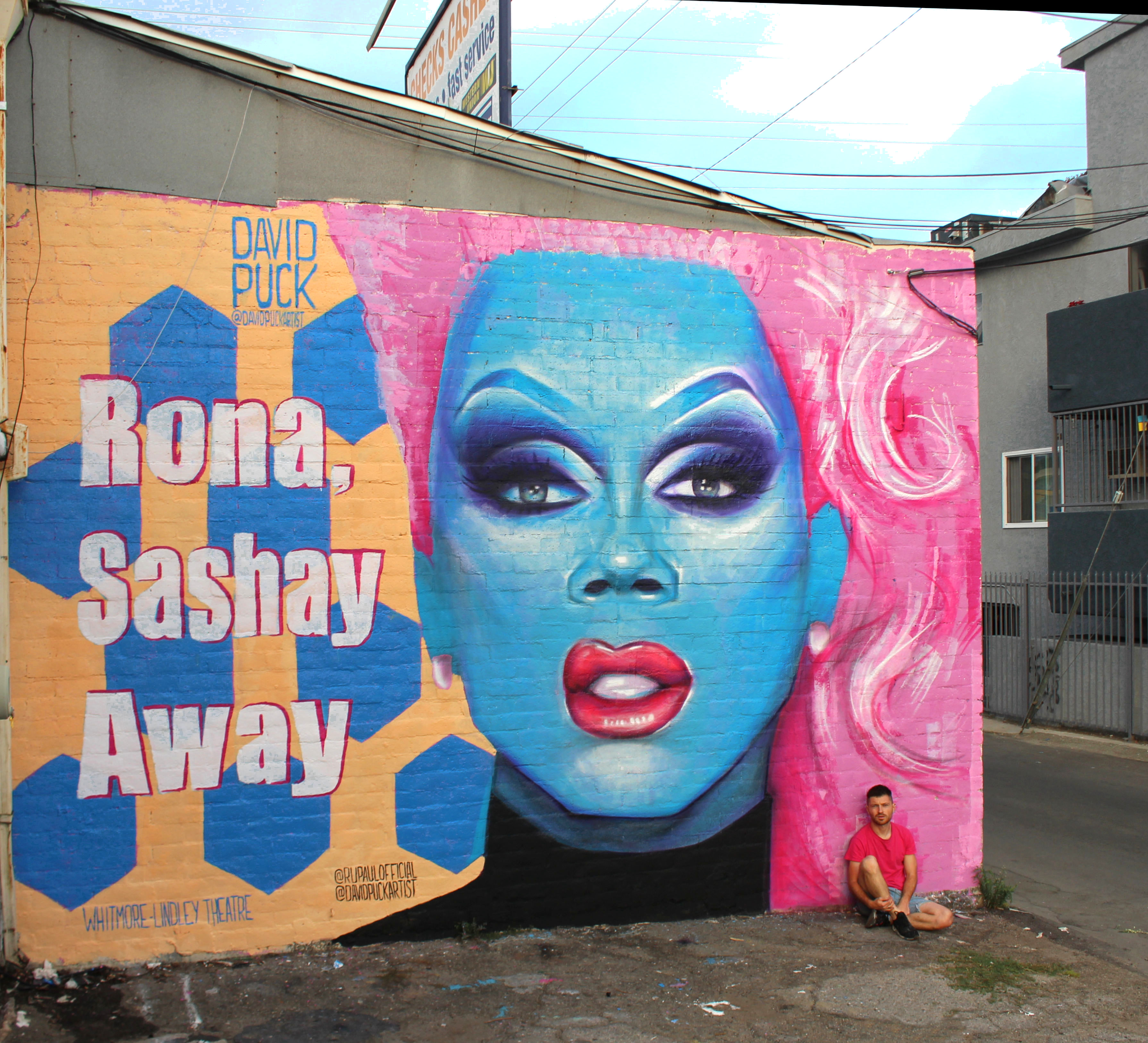 Street Art Mural of Drag Queen Ru Paul and Corona Virus Sashay Away