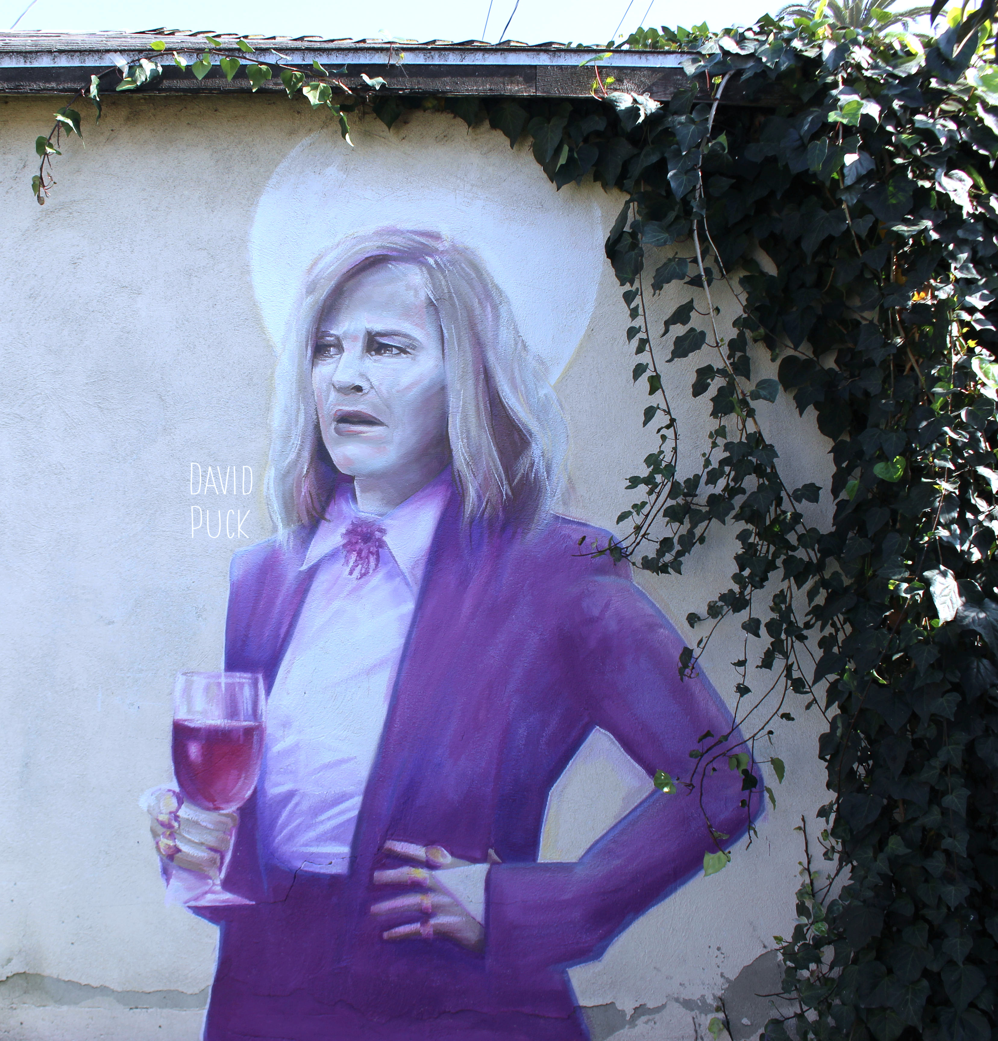 queer Street art mural of Catherine O'Hara from Schitts Creek Moira Rose, by David Puck, in Los Angeles California