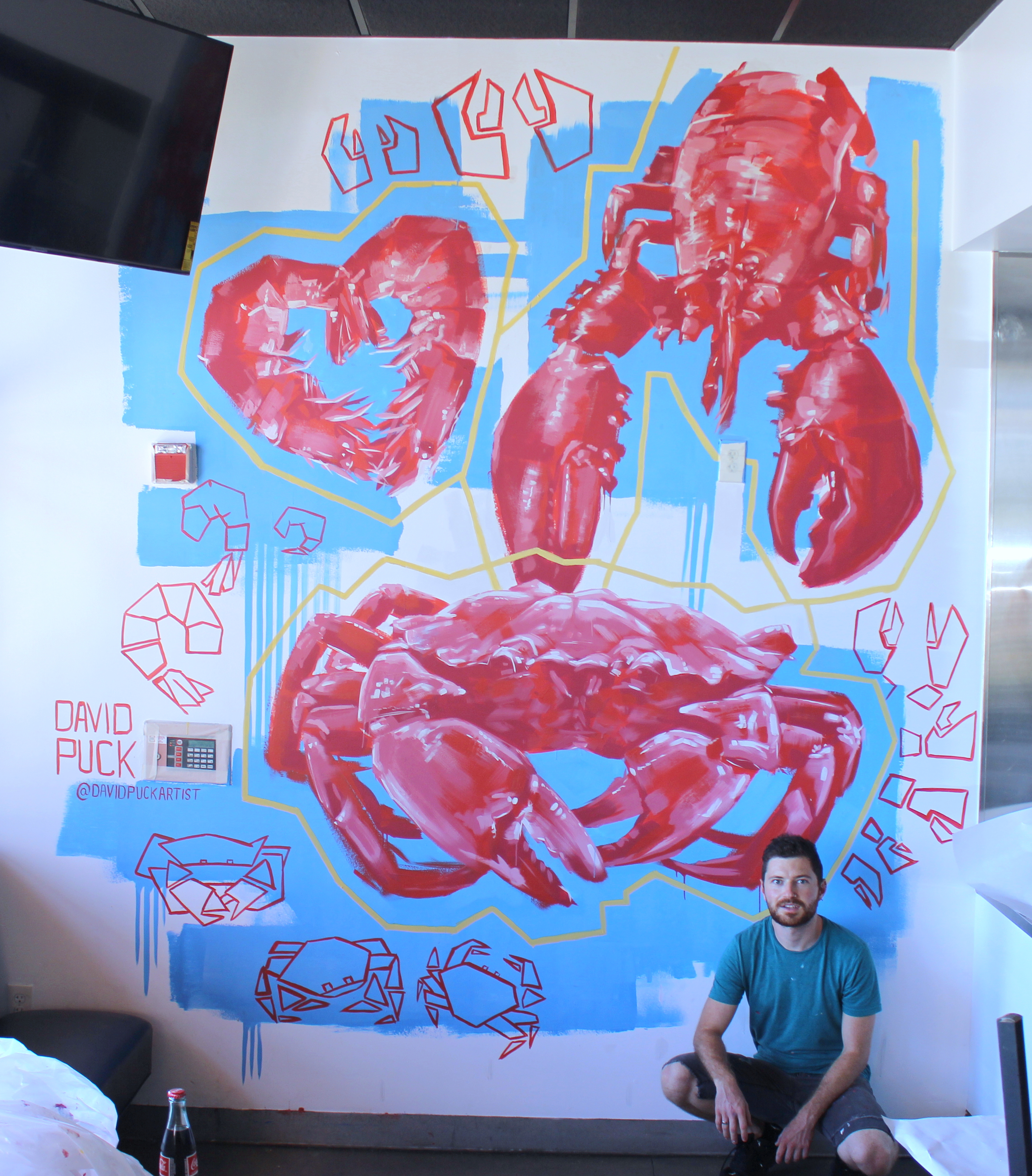 David Puck Mural commission at a seafood restaurant