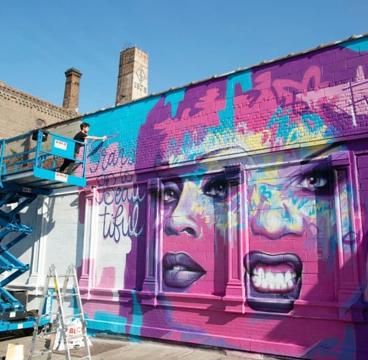 drag queen mural of peppermint work in progress